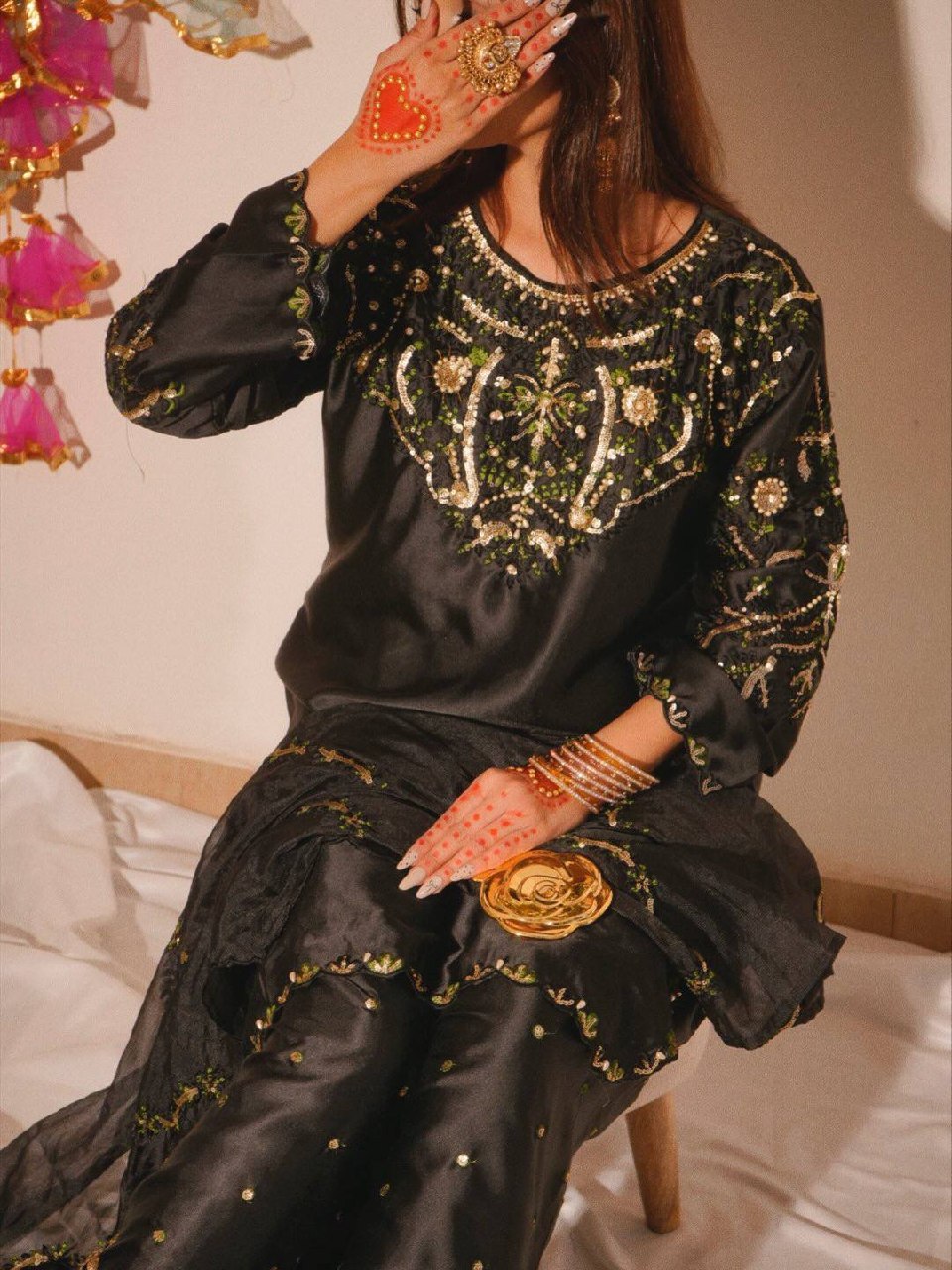Midnight Oxblood Jewel-Neck Ensemble